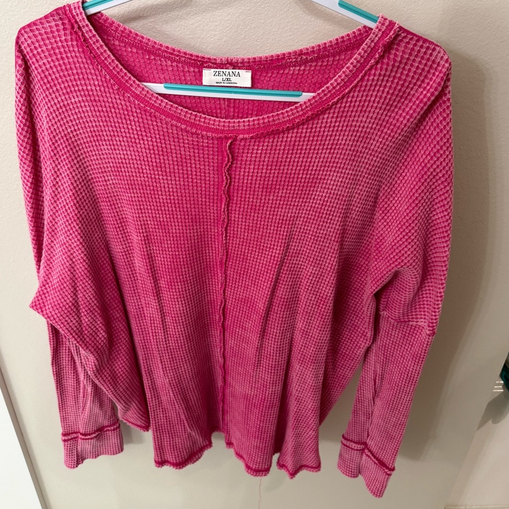 Zenana Outfitters Fuchsia Waffle Knit Long Sleeve Top